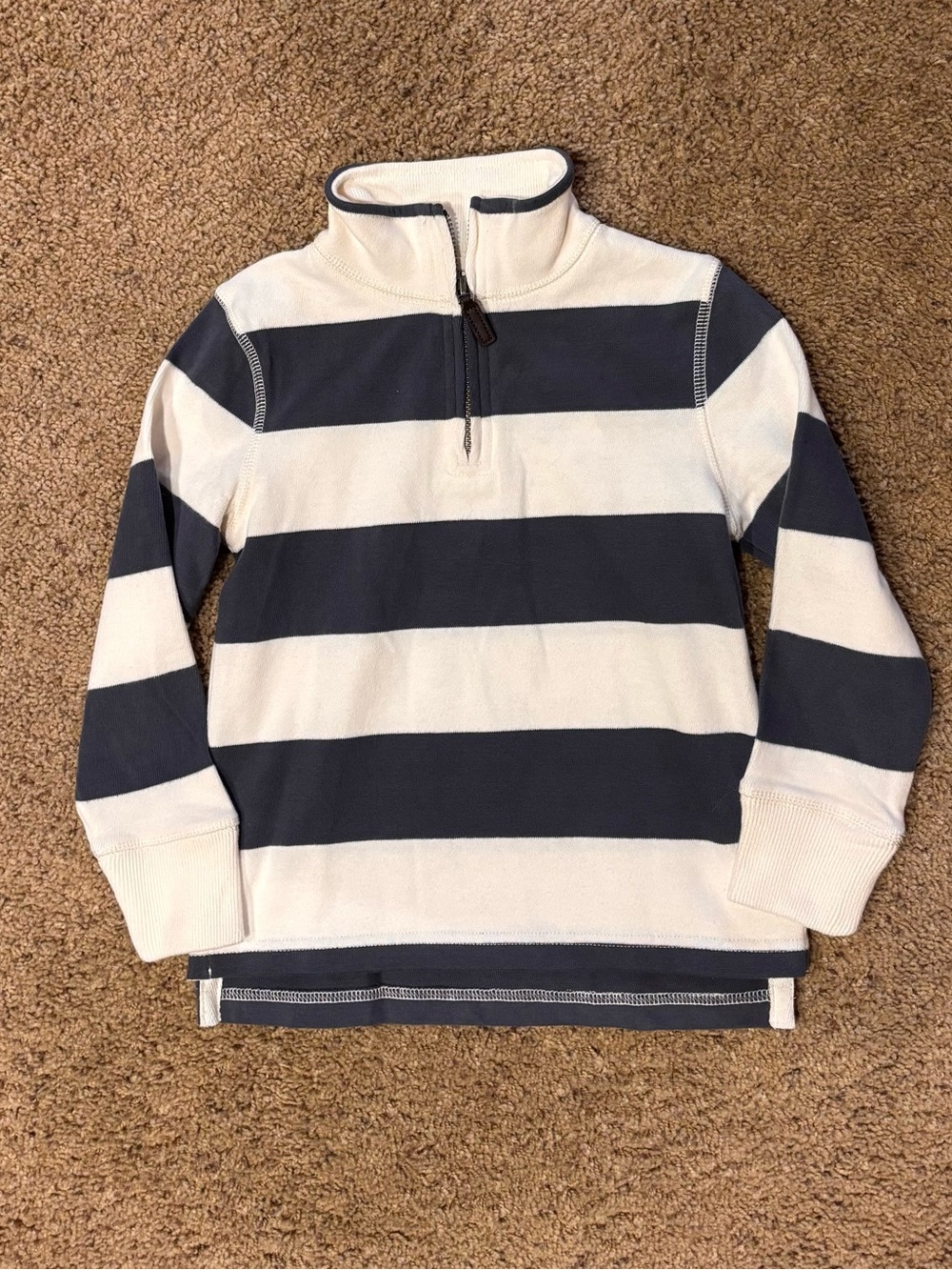 Crew Cuts Boy’s Half-Zip Striped Pullover Sweater - Blue/Grey & White